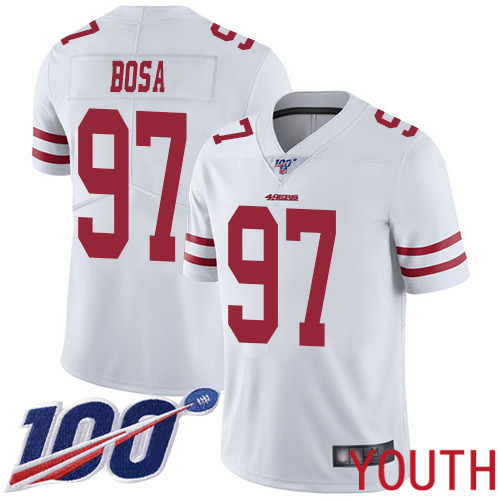 San Francisco 49ers Limited White Youth Nick Bosa Road NFL Jersey #97 100th Season Vapor Untouchable